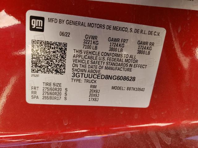 3GTUUCED8NG608628 - 2022 GMC SIERRA K1500 ELEVATION RED photo 12