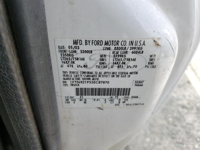 1FTNX21P53EC87870 - 2003 FORD F250 SUPER DUTY WHITE photo 12