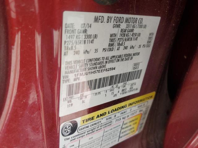 1FMJU1H57EEF62594 - 2014 FORD EXPEDITION XLT RED photo 13