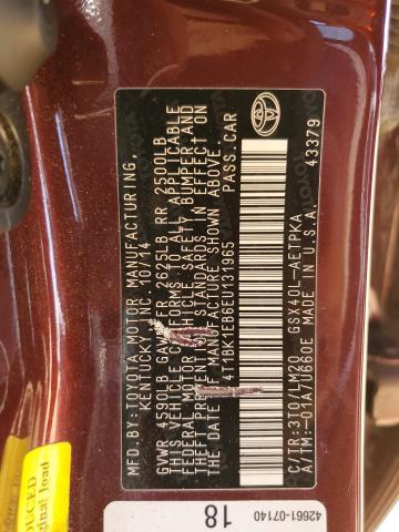 4T1BK1EB6EU131965 - 2014 TOYOTA AVALON BASE 勃艮第红 照片 13