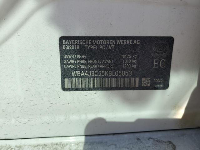 WBA4J3C55KBL05053 - 2019 BMW 430XI GRAN COUPE WHITE photo 12