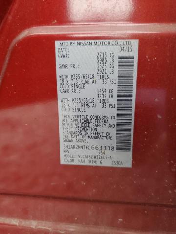 5N1AR2MN3FC663318 - 2015 NISSAN PATHFINDER S 栗色 照片 13