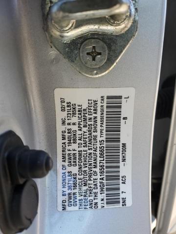 1HGFA16567L066515 - 2007 HONDA CIVIC LX SILVER photo 12