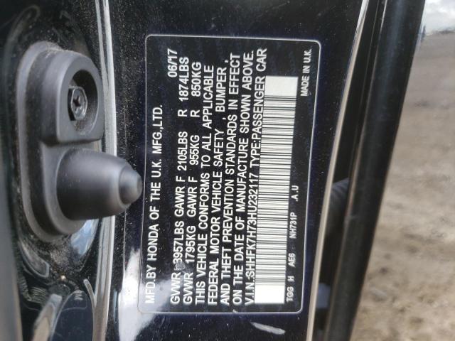 SHHFK7H73HU232117 - 2017 HONDA CIVIC EXL 黑色 照片 12