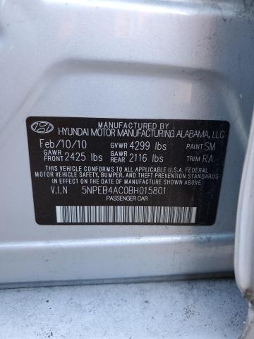 5NPEB4AC0BH015801 - 2011 HYUNDAI SONATA GLS SILVER photo 12