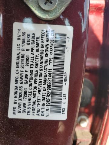 19XFB2F99EE214411 - 2014 HONDA CIVIC EXL MAROON photo 13