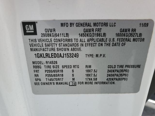 1GKLRLED0AJ153249 - 2010 GMC ACADIA SLE CREAM photo 14