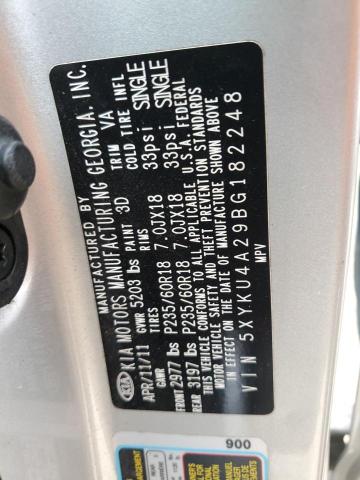 5XYKU4A29BG182248 - 2011 KIA SORENTO EX 银色 照片 13