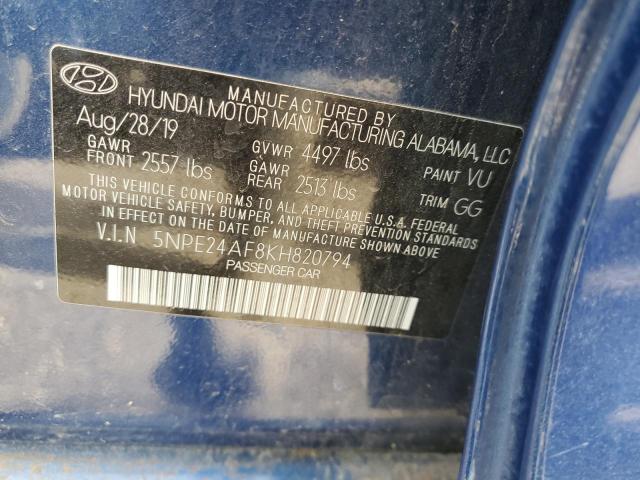 5NPE24AF8KH820794 - 2019 HYUNDAI SONATA SE 蓝色 照片 12