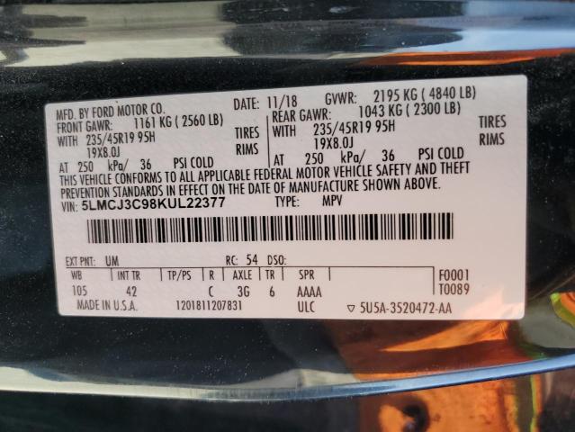 5LMCJ3C98KUL22377 - 2019 LINCOLN MKC RESERVE შავი ფოტო 14