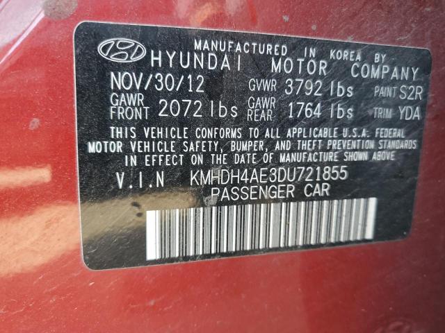 KMHDH4AE3DU721855 - 2013 HYUNDAI ELANTRA GLS RED photo 13