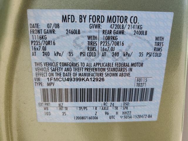 1FMCU49399KA12926 - 2009 FORD ESCAPE HYBRID GREEN photo 13