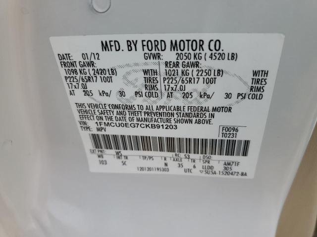 1FMCU0EG7CKB91203 - 2012 FORD ESCAPE LIMITED WHITE photo 13