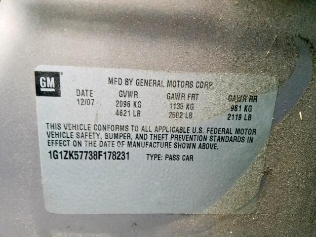 1G1ZK57738F178231 - 2008 CHEVROLET MALIBU LTZ  ფოტო 10