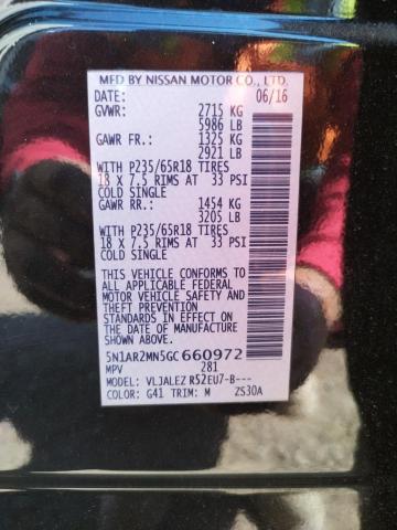 5N1AR2MN5GC660972 - 2016 NISSAN PATHFINDER S BLACK photo 12