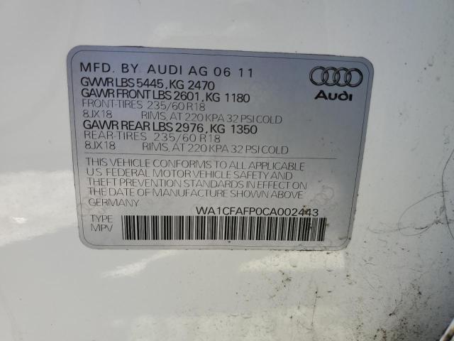 WA1CFAFP0CA002443 - 2012 AUDI Q5 PREMIUM WHITE photo 13