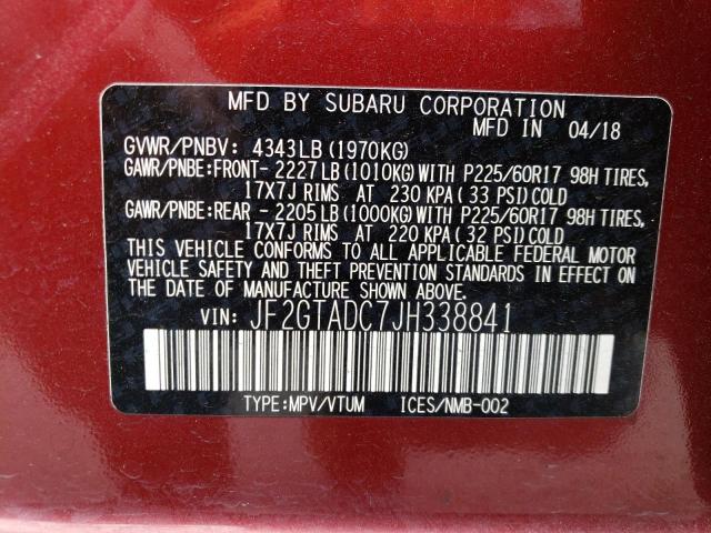 JF2GTADC7JH338841 - 2018 SUBARU CROSSTREK PREMIUM RED photo 13