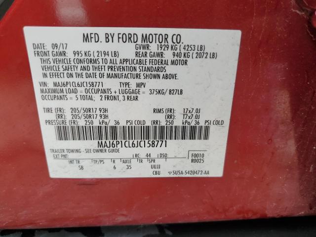 MAJ6P1CL6JC158771 - 2018 FORD ECOSPORT SES RED photo 12