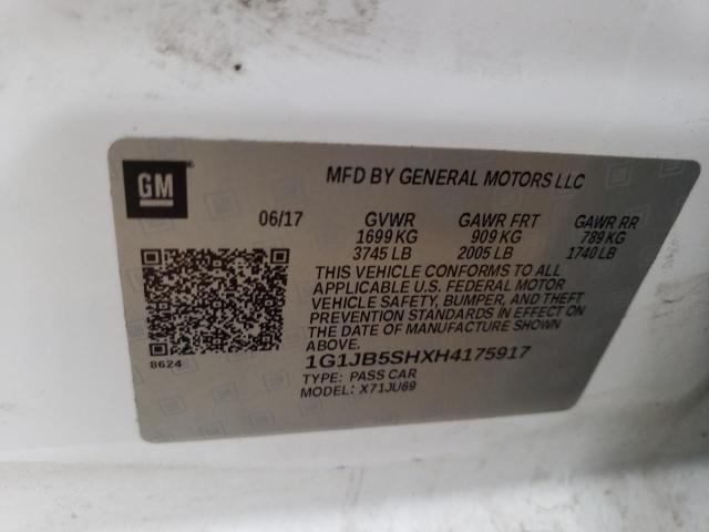 1G1JB5SHXH4175917 - 2017 CHEVROLET SONIC LS 白色 照片 12