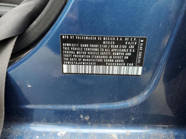 3VW2K7AJ4FM343836 - 2015 VOLKSWAGEN JETTA BASE 蓝色 照片 12
