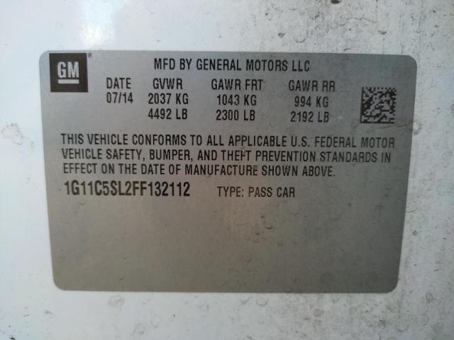 1G11C5SL2FF132112 - 2015 CHEVROLET MALIBU 1LT WHITE photo 10