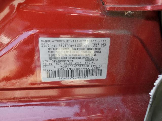 3N1AB8CV1LY240515 - 2020 NISSAN SENTRA SV RED photo 12