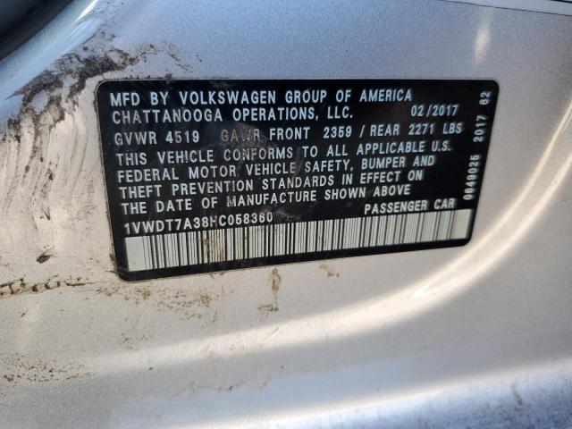 1VWDT7A38HC058360 - 2017 VOLKSWAGEN PASSAT R-LINE ვერცხლისფერი ფოტო 12