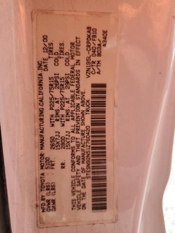 5TESN92N51Z760420 - 2001 TOYOTA TACOMA XTRACAB PRERUNNER 白色 照片 12