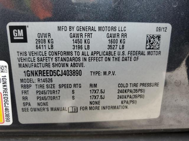 1GNKREED5CJ403890 - 2012 CHEVROLET TRAVERSE LS GRAY photo 12