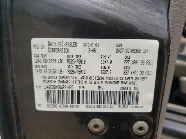 1J4GK38K66W221425 - 2006 JEEP LIBERTY RENEGADE CHARCOAL photo 10