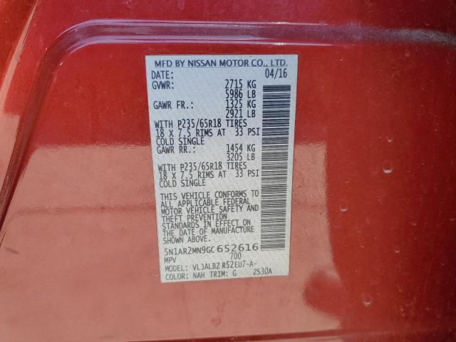 5N1AR2MN9GC652616 - 2016 NISSAN PATHFINDER S RED photo 13