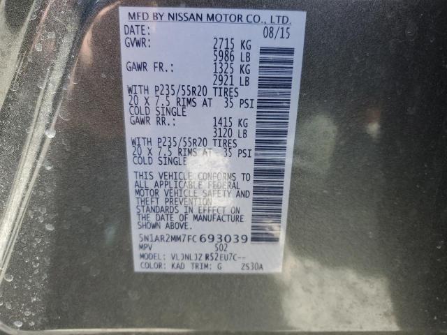 5N1AR2MM7FC693039 - 2015 NISSAN PATHFINDER S GRAY photo 13