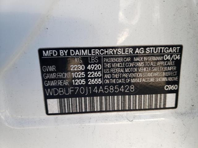 WDBUF70J14A585428 - 2004 MERCEDES-BENZ E 500 WHITE photo 10