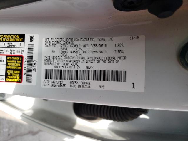 5TFTY5F13LX011105 - 2020 TOYOTA TUNDRA DOUBLE CAB SR/SR5 WHITE photo 12