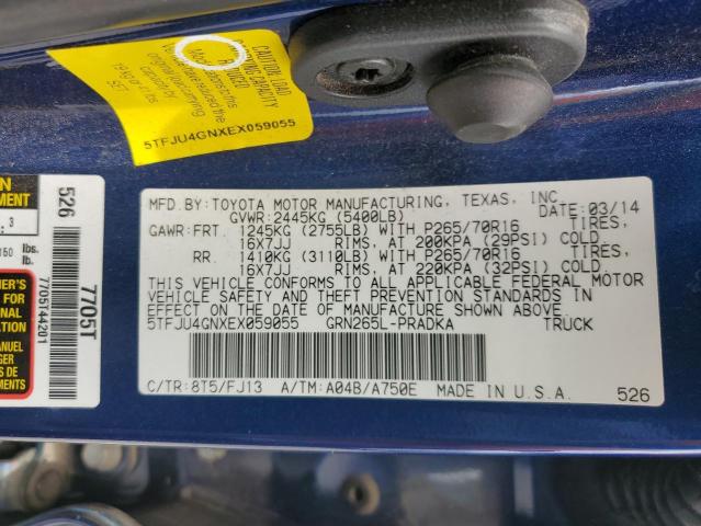 5TFJU4GNXEX059055 - 2014 TOYOTA TACOMA DOUBLE CAB PRERUNNER BLUE photo 13