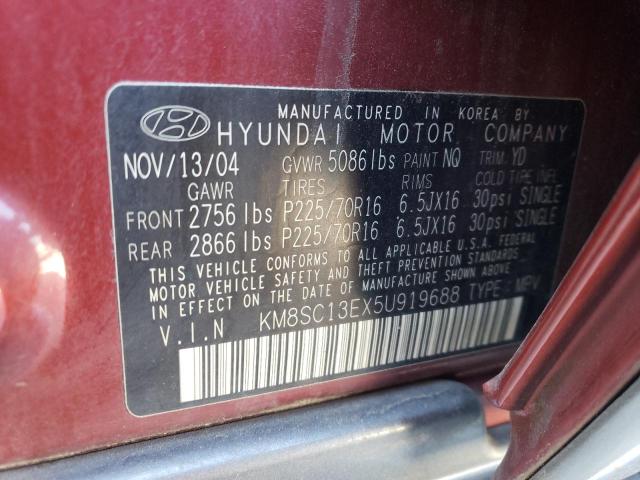 KM8SC13EX5U919688 - 2005 HYUNDAI SANTA FE GLS RED photo 12