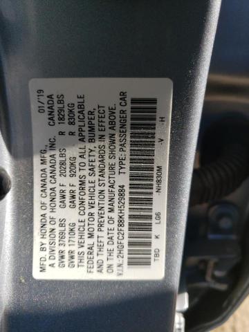 2HGFC2F88KH529884 - 2019 HONDA CIVIC SPORT 银色 照片 13