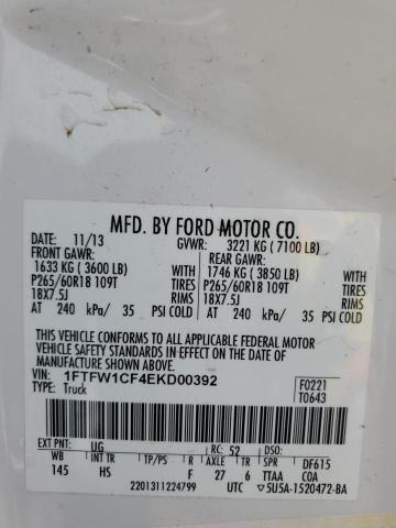 1FTFW1CF4EKD00392 - 2014 FORD F150 SUPERCREW WHITE photo 12