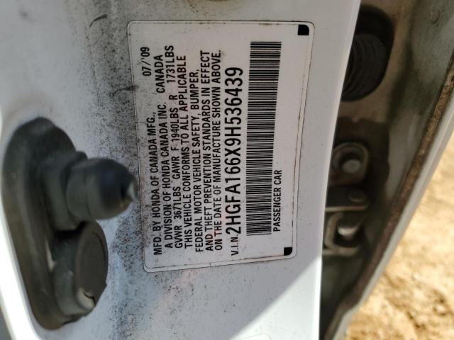 2HGFA166X9H536439 - 2009 HONDA CIVIC LX-S Սպիտակ լուսանկար 12