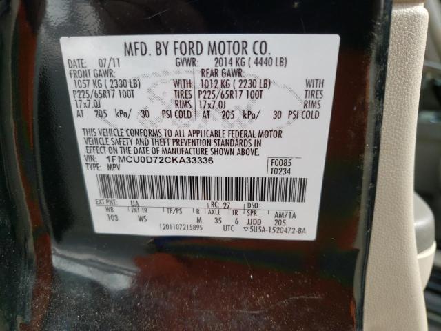 1FMCU0D72CKA33336 - 2012 FORD ESCAPE XLT BLACK photo 13