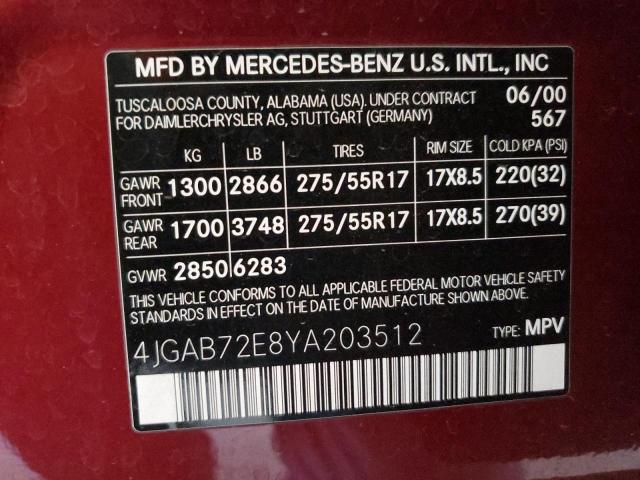 4JGAB72E8YA203512 - 2000 MERCEDES-BENZ ML 430 MAROON photo 13