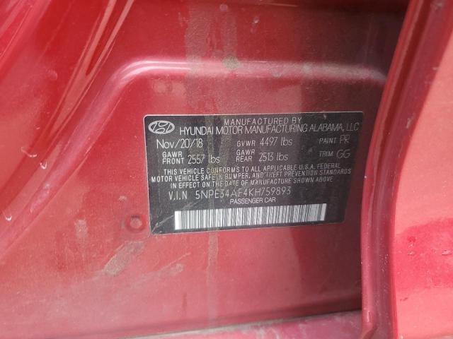 5NPE34AF4KH759893 - 2019 HYUNDAI SONATA LIMITED RED photo 12