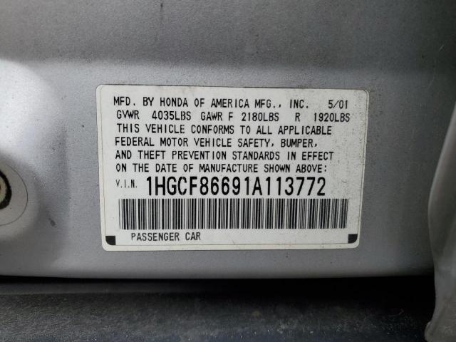 1HGCF86691A113772 - 2001 HONDA ACCORD VALUE SILVER photo 14