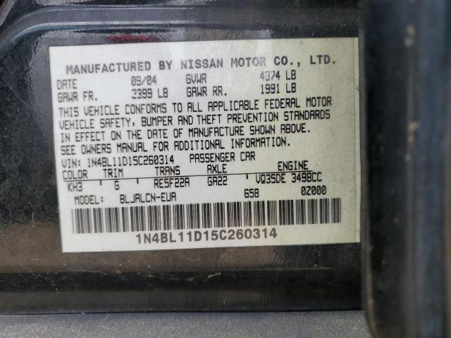 1N4BL11D15C260314 - 2005 NISSAN ALTIMA SE BLACK photo 12