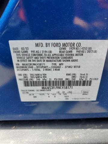 MAJ6S3FL9NC458171 - 2022 FORD ECOSPORT S BLUE photo 13