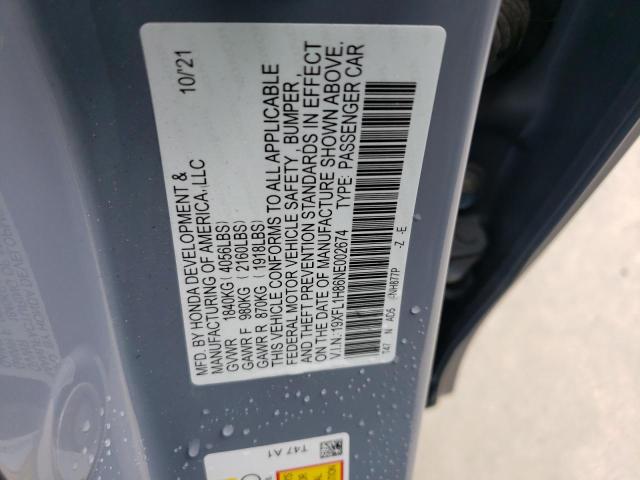 19XFL1H86NE002674 - 2022 HONDA CIVIC SPORT TOURING Grau Foto 12