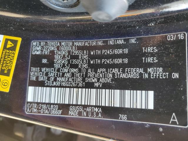 5TDJKRFH6GS267361 - 2016 TOYOTA HIGHLANDER XLE BLACK photo 13