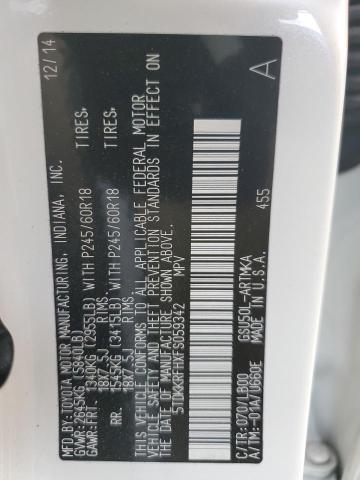 5TDKKRFHXFS059342 - 2015 TOYOTA HIGHLANDER XLE WHITE photo 13