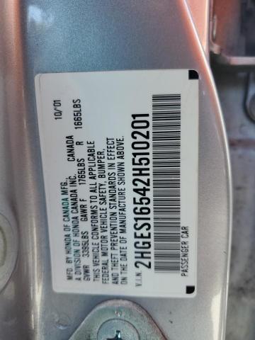 2HGES16542H510201 - 2002 HONDA CIVIC LX GRAY photo 13