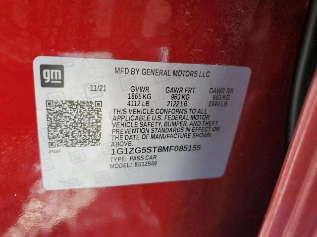 1G1ZG5ST8MF085155 - 2021 CHEVROLET MALIBU RS წითელი ფოტო 12